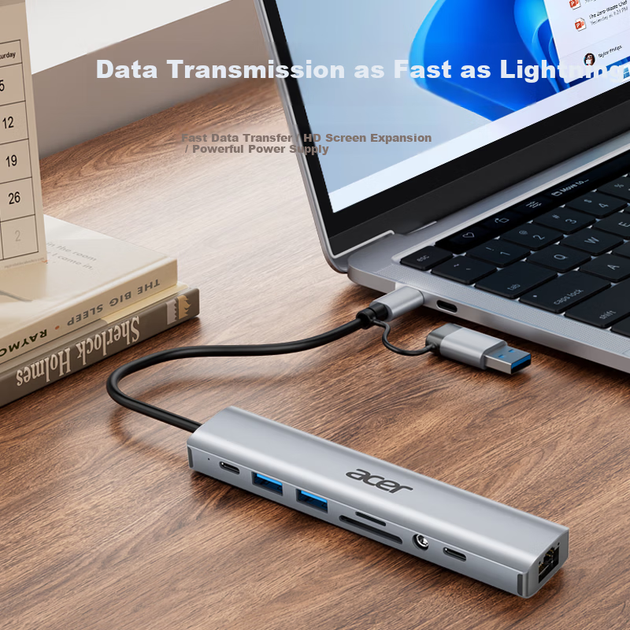 Док-станція Acer 9-в-1 Type-C 3.0 - Gigabit Ethernet, картридер SD/TF для ноутбуків - зображення 4