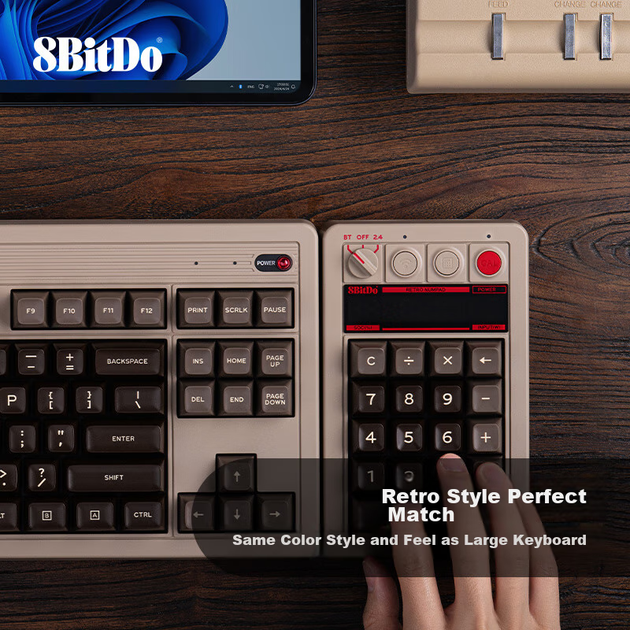 Цифрова клавіатура 8BitDo Retro18, компактна механічна клавіатура, ретро класична бездротова офісна трирежимна Bluetooth-дротова клавіатура для ПК з можливістю гарячої заміни - зображення 6