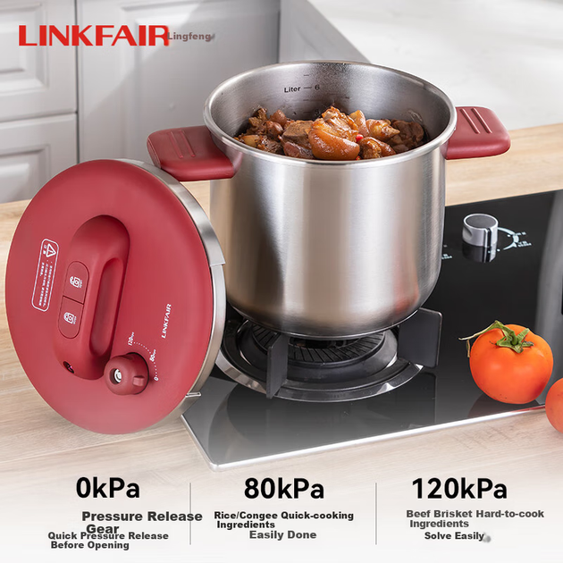 Скороварка LINKFAIR, побутова скороварка з вибухобезпечною нержавіючою сталлю, відкривання/закривання одним дотиком, підходить для 5-8 осіб, сумісна з газовою та індукційною плитами - зображення 9
