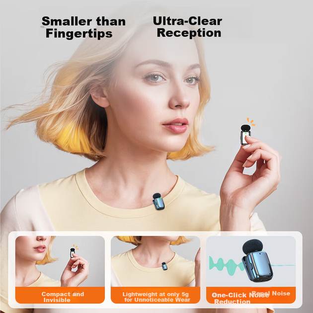 Микрофон Haomuren Mini петличный беспроводной с шумоподавлением - изображение 4