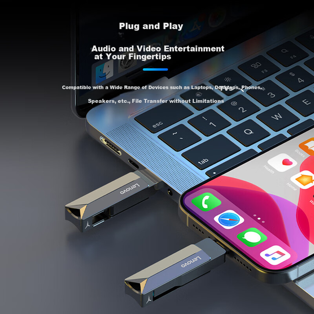 Флеш-накопитель Lenovo 128 ГБ для телефона, USB 3.2 Type-C, двухсторонний, вращающийся, прочный металлический корпус, незаменим для использования в офисе и бизнесе, серия Y200. - изображение 4