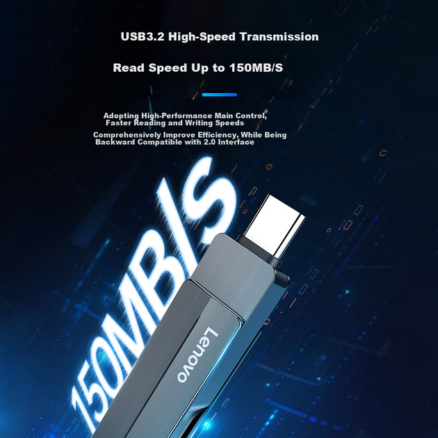 Флеш-накопитель Lenovo 128 ГБ для телефона, USB 3.2 Type-C, двухсторонний, вращающийся, прочный металлический корпус, незаменим для использования в офисе и бизнесе, серия Y200. - изображение 5