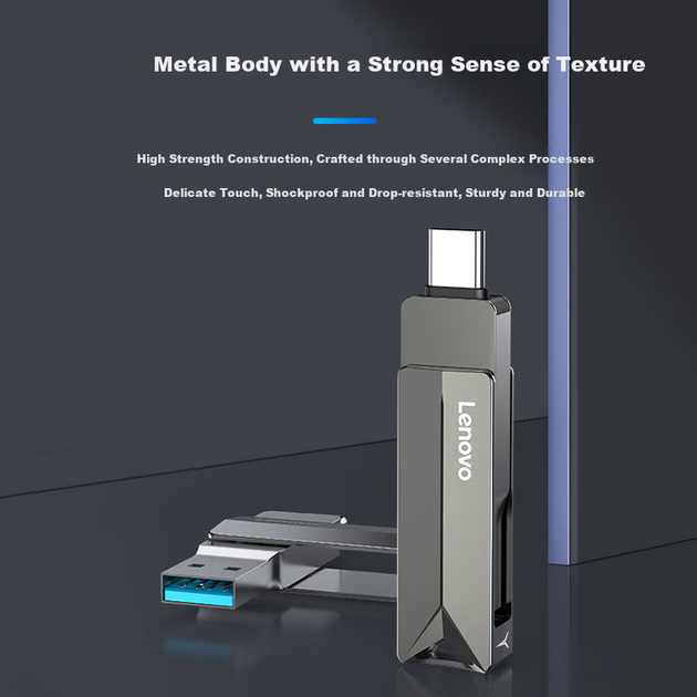 Флеш-накопитель Lenovo 128 ГБ для телефона, USB 3.2 Type-C, двухсторонний, вращающийся, прочный металлический корпус, незаменим для использования в офисе и бизнесе, серия Y200. - изображение 8
