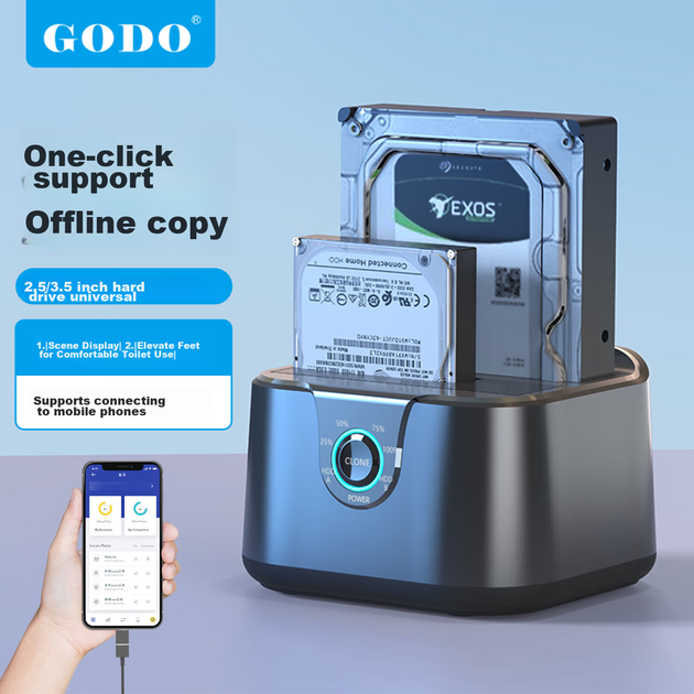 Корпус для механічного SSD-накопичувача GODO, 2,5/3,5 дюйма, зовнішній SATA з двома відсіками USB 3.0, сумісний з ноутбуками та настільними комп'ютерами, зовнішній портативний корпус для жорсткого диска, універсальний - зображення 7