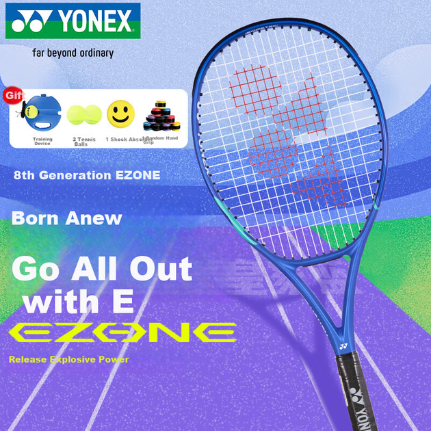 Теннисная ракетка YONEX, восьмое поколение EZONE Power Attack 08EZPLGC, королевский синий, с предварительно натянутыми струнами. - изображение 4