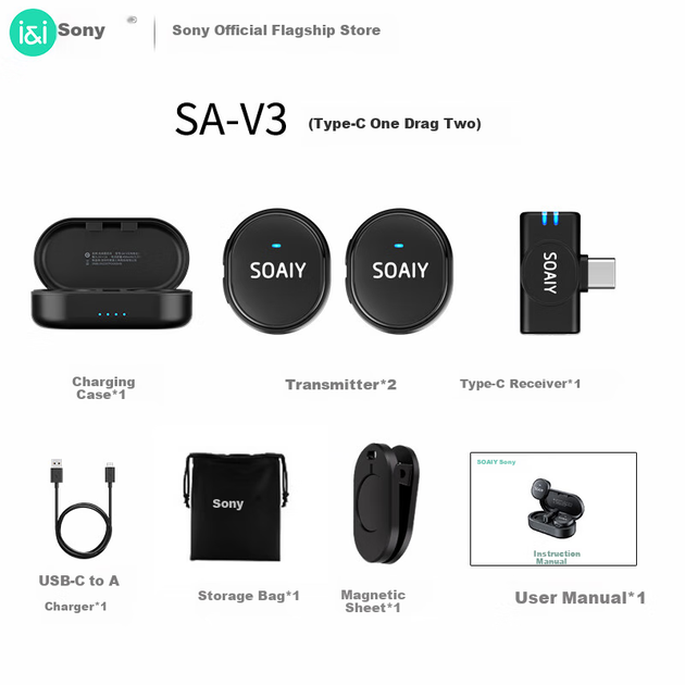 Микрофон Soaiy SA-V3 беспроводной для стриминга с зажимом, шумоподавление, для Android - Фото 4 Микрофон Soaiy SA-V3 беспроводной для стриминга с зажимом, шумоподавление, для Android - изображение 4