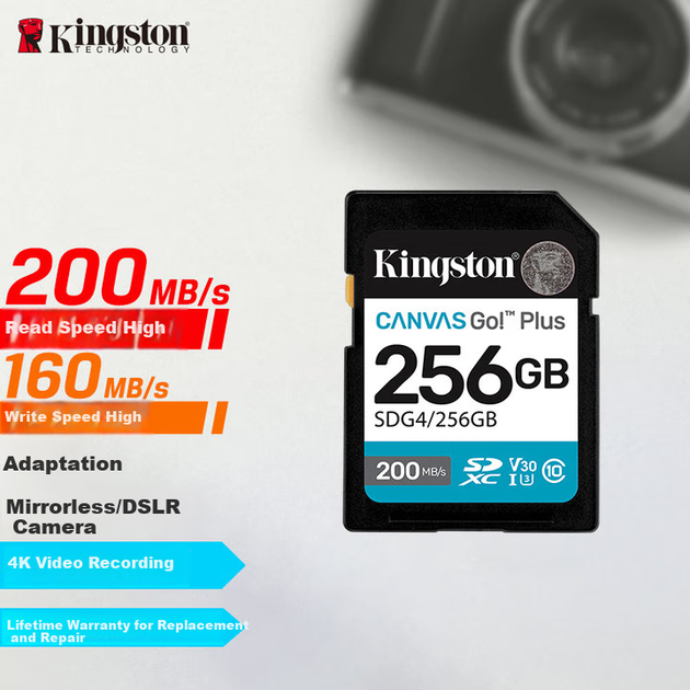 Карта памяти Kingston Canvas Go! Plus SD 256GB UHS-I U3 V30 (SDG4/256GB) - изображение 2
