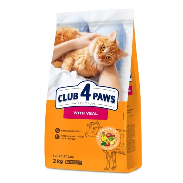 Сухий корм для дорослих котів Club 4 Paws Premium з телятиною, 2 кг - Фото 1 Сухий корм для дорослих котів Club 4 Paws Premium з телятиною, 2 кг - зображення 1