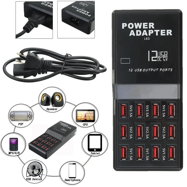 Умное 12-портовое USB-зарядное устройство для мобильного телефона 5V3A быстрая зарядка для смартфонов - изображение 9