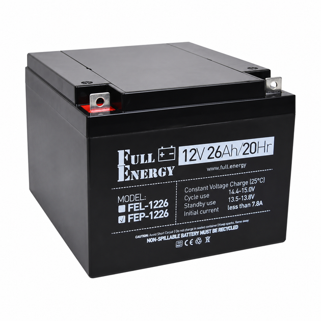Аккумуляторная батарея Full Energy FEP-1226 AGM 12 В 26 Ач F2 Black - Фото 3 Аккумуляторная батарея Full Energy FEP-1226 AGM 12 В 26 Ач F2 Black - изображение 3