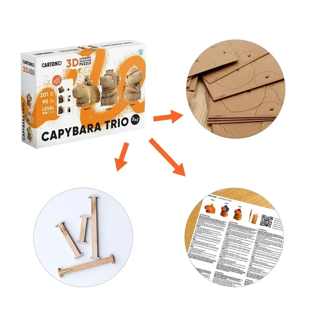 3D Пазл Картонний Cartonic Тріо Капібар 3 в 1 CAPYBARA TRIO TRIO 201 деталь - Фото 7 3D Пазл Картонний Cartonic Тріо Капібар 3 в 1 CAPYBARA TRIO TRIO 201 деталь - зображення 7