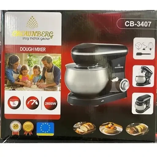 Мощный тестомес Crownberg CB-3407 2600 Вт Планетарный миксер-тистомис с 3 насадками Комбайн кухонный 5 л с чашей из нержавейки - изображение 3