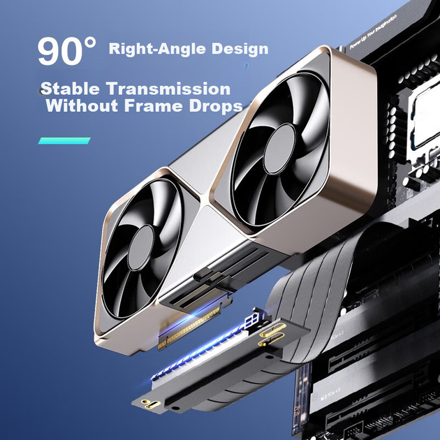 Удлинительный кабель NVV PCIe 4.0 для видеокарты, гибкий, 90-градусный, вертикальный, PCIe X16, NZ-L40-X16-20 - зображення 4