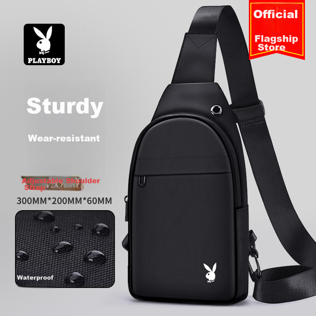 Сумка PLAYBOY Crossbody, чоловіча нагрудна сумка, сумка через плече, багатофункціональний рюкзак-слінг, повсякденний чохол для телефону на природі, чорний - зображення 4