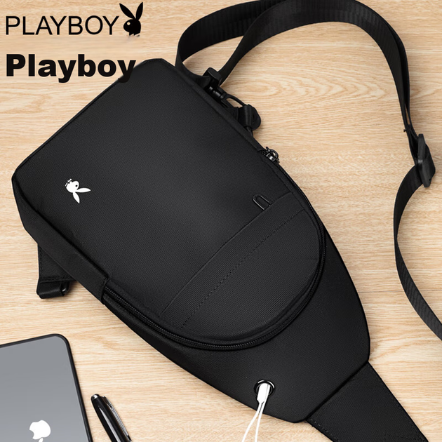 Сумка PLAYBOY Crossbody, чоловіча нагрудна сумка, сумка через плече, багатофункціональний рюкзак-слінг, повсякденний чохол для телефону на природі, чорний - зображення 11
