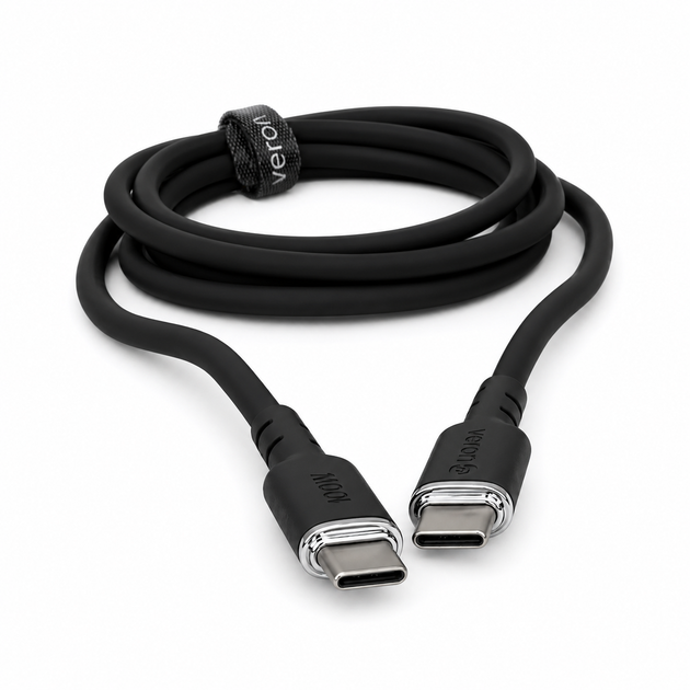 Кабель Veron CC07 USB-C – USB-C 100W PD 2 м Силіконовий Чорний - Фото 2 Кабель Veron CC07 USB-C – USB-C 100W PD 2 м Силіконовий Чорний - зображення 2
