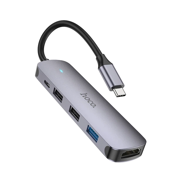 USB-хаб HOCO HB27 Type-C multi-function converter(HDTV+USB3.0+USB2.0*2+PD) Metal Gray - Фото 1 USB-хаб HOCO HB27 Type-C multi-function converter(HDTV+USB3.0+USB2.0*2+PD) Metal Gray - зображення 1