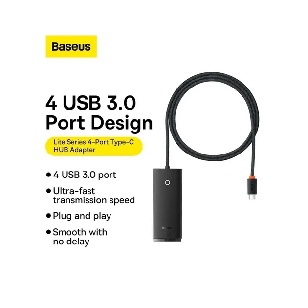 USB-хаб Baseus Lite Series 4-Port Type-C HUB Adapter (Type-C to USB 3.0*4 ) 1m Black - зображення 12