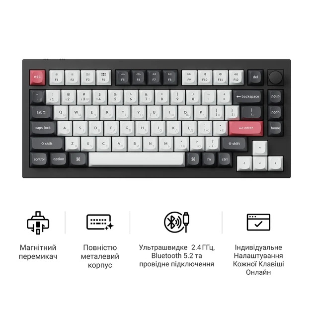 Клавіатура бездротова Keychron Q1 HE Magnetic Switch Black RGB (Q1H-M1-UA) - изображение 7