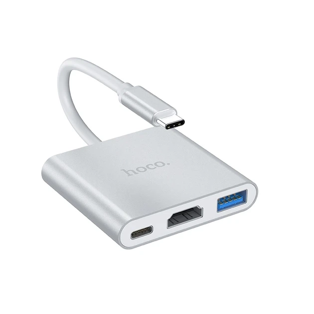 USB-хаб HOCO HB14 Easy use Type-C adapter(Type-C to USB3.0+HDMI+PD) Silver - Фото 1 USB-хаб HOCO HB14 Easy use Type-C adapter(Type-C to USB3.0+HDMI+PD) Silver - изображение 1