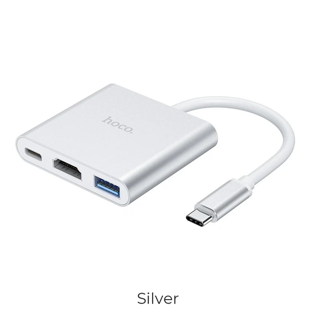 USB-хаб HOCO HB14 Easy use Type-C adapter(Type-C to USB3.0+HDMI+PD) Silver - Фото 4 USB-хаб HOCO HB14 Easy use Type-C adapter(Type-C to USB3.0+HDMI+PD) Silver - изображение 4