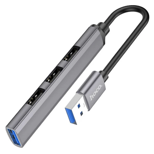USB-хаб HOCO HB26 4 in 1 adapter(USB to USB3.0+USB2.0*3) Metal Gray - зображення 2