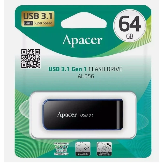 Флеш-накопичувач Apacer USB 3.2 Gen 1 AH356 64GB Black - зображення 2
