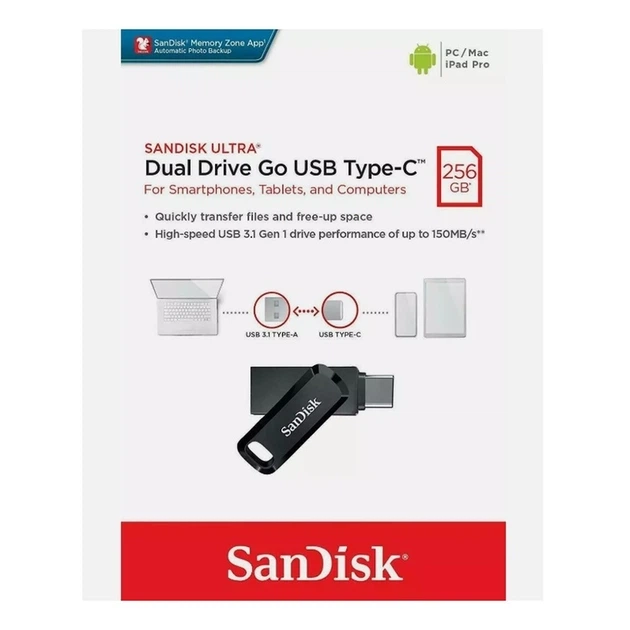Флеш-накопичувач SanDisk USB 3.1 Ultra Dual Go Type-C 256Gb (150 Mb/s) - зображення 2
