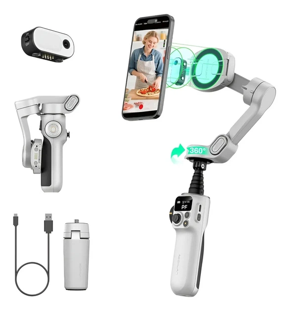 Триосьовий стабілізатор AOCHUAN Professional Gimbal Stabilizer for Smartphone SMART P2 White - изображение 4