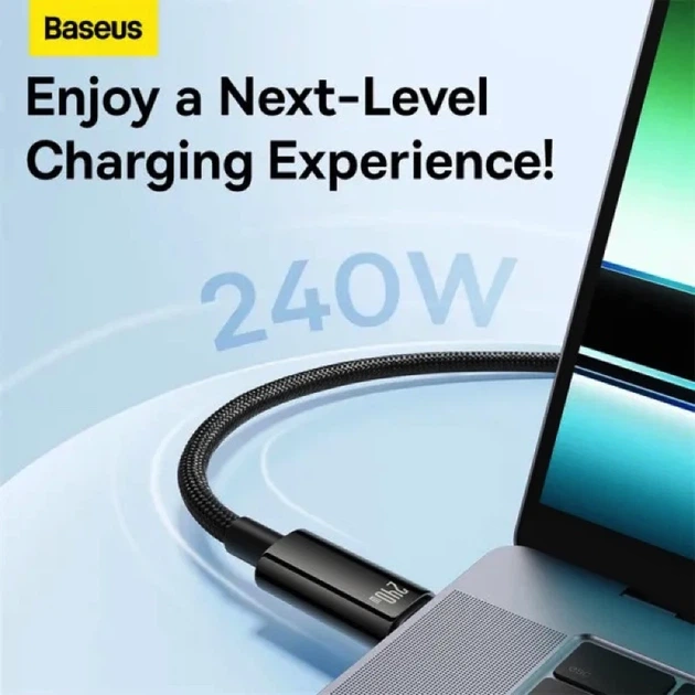 Кабель Baseus Tungsten Gold Fast Charging Data Cable Type-C to Type-C 240W 2m Black - Фото 13 Кабель Baseus Tungsten Gold Fast Charging Data Cable Type-C to Type-C 240W 2m Black - изображение 13