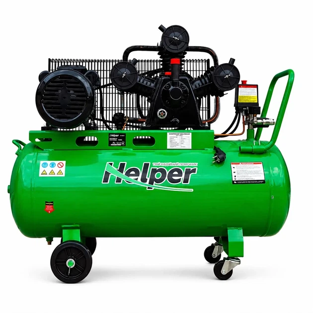 Компресор масляний Helper HP - 1095 100 л 3200 Вт 10 бар поршневий для гаража СТО майстерні з ремінним приводом трициліндровий компресор електричний для фарбування підкачки шин пневмоінструменту повітряний компактний продуктивний - зображення 3