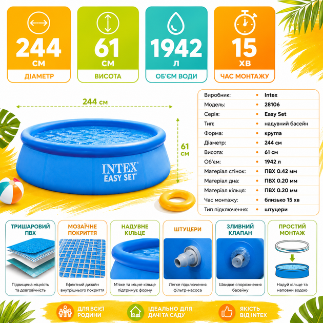 Надувной бассейн Intex 28106 Easy Set - изображение 6