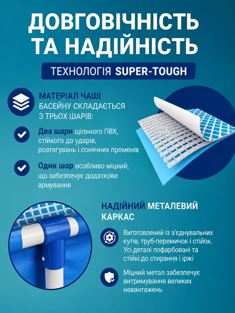 Каркасний басейн Intex 28273 великий сімейний прямокутний басейн для дачі 450x220x84 см металевий каркас купити басейн для двору 7127 л літрів якісний Intex каркасний басейн для відпочинку на природі - зображення 5