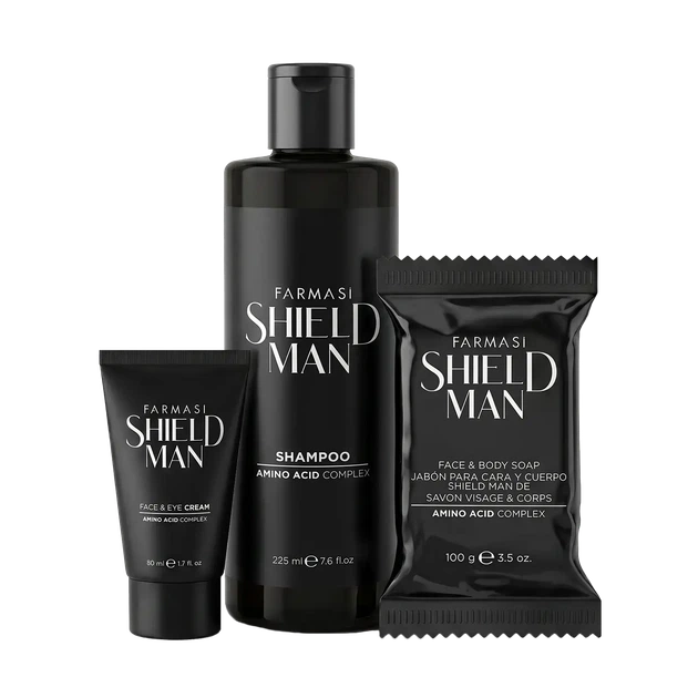 Набір для чоловіків Shield Man Amino Acid Farmasi (Чоловічий шампунь + Чоловіче мило для обличчя та тіла + Чоловічий крем для обличчя та навколо очей) - Фото 1 Набір для чоловіків Shield Man Amino Acid Farmasi (Чоловічий шампунь + Чоловіче мило для обличчя та тіла + Чоловічий крем для обличчя та навколо очей) - изображение 1
