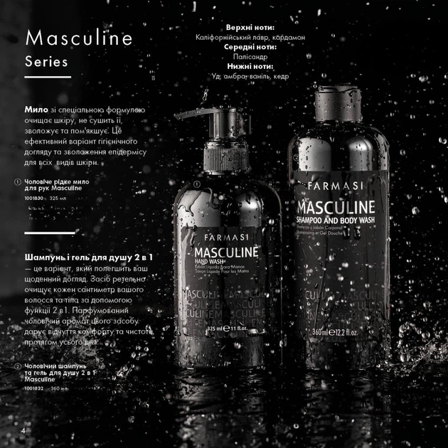Набір для чоловіків Masculine Farmasi ( чоловічий шампунь та гель для душу 2 в 1+чоловічий роликовий дезодорант+чоловічий лосьйон після гоління) - изображение 5