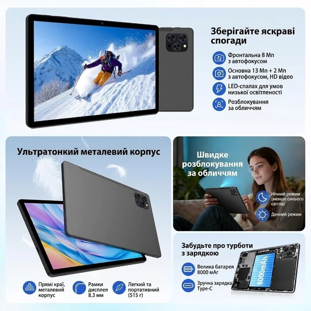 Планшет 11" Full HD FASTWD M186 12+24/256Gb 4G 2-SIM 8 ядер Android 15 8000 mAh Чорний (101998179) - Уцінка - Фото 3 Планшет 11" Full HD FASTWD M186 12+24/256Gb 4G 2-SIM 8 ядер Android 15 8000 mAh Чорний (101998179) - Уцінка - зображення 3