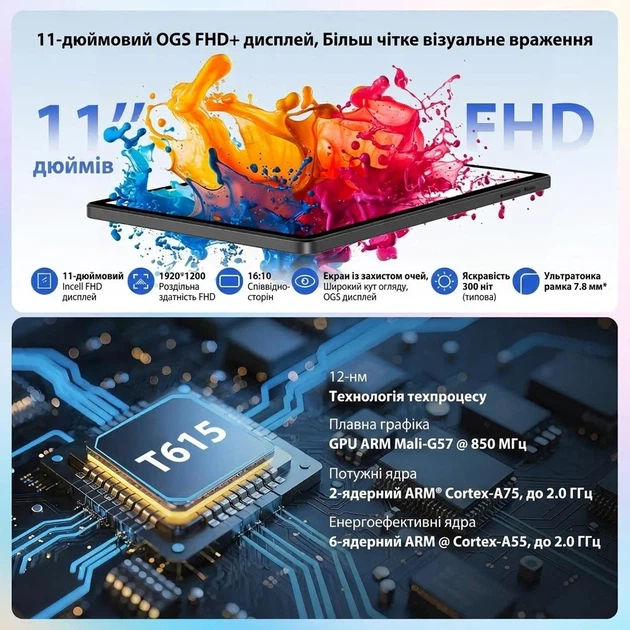 Планшет 11" Full HD FASTWD M186 12+24/256Gb 4G 2-SIM 8 ядер Android 15 8000 mAh Чорний (101998179) - Уцінка - Фото 4 Планшет 11" Full HD FASTWD M186 12+24/256Gb 4G 2-SIM 8 ядер Android 15 8000 mAh Чорний (101998179) - Уцінка - зображення 4
