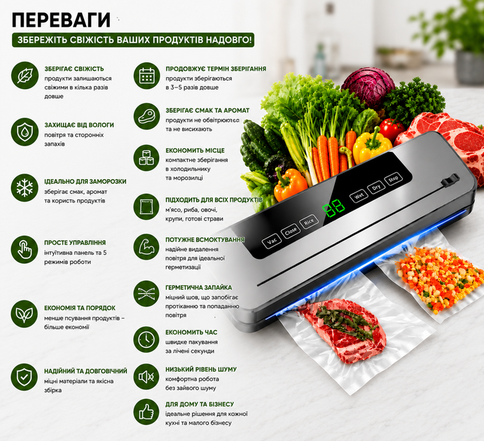 Побутовий вакуумний пакувальник Vacuum Sealer ніж-різак кухонний вакууматор для зберігання продуктів запайник пакетів для кухні б - Фото 2 Побутовий вакуумний пакувальник Vacuum Sealer ніж-різак кухонний вакууматор для зберігання продуктів запайник пакетів для кухні б - зображення 2