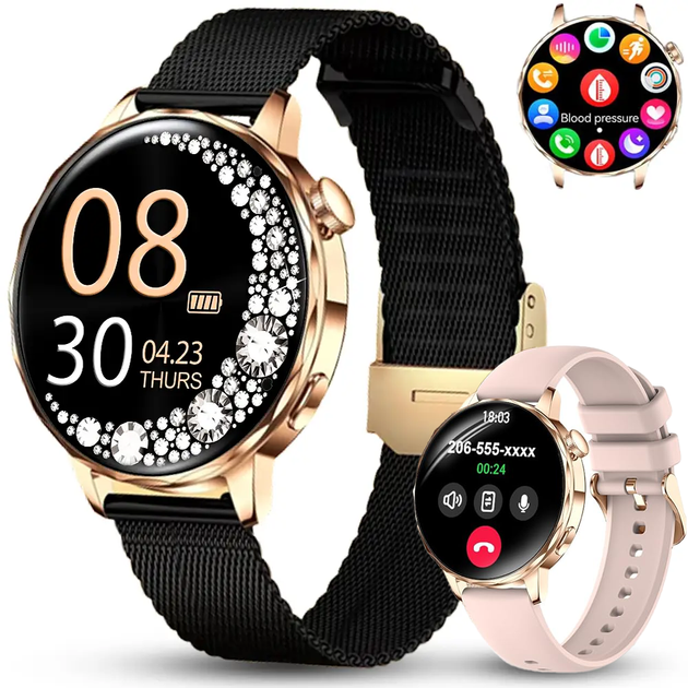 Умные смарт часы женские Lunessa Grace X2 smartwatch Bluetooth вызовы пульс уведомления спорт режимы для айфон андроид - изображение 8