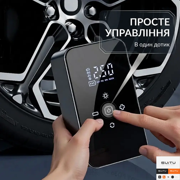 Портативный автомобильный аккумуляторный компрессор SUITU 6594 140PSI беспроводной насос для подкачки шин, мячей и надувных изделий (51823) - изображение 2