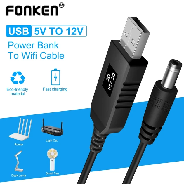 Кабель Fonken для роутера от павербанка - повышающий переходник USB - DC 12V DC 5.5x2.1mm / 1м - Фото 1 Кабель Fonken для роутера от павербанка - повышающий переходник USB - DC 12V DC 5.5x2.1mm / 1м - изображение 1