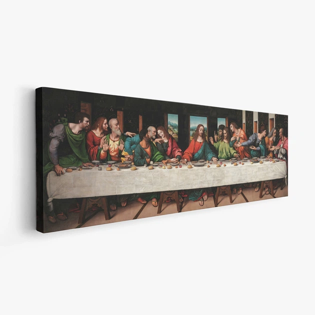 Интерьерная картина Тайная вечеря, Леонардо да Винчи, Leonardo da Vinci, The Last Supper, религиозный декор, 38×106 см (id5894) - изображение 2