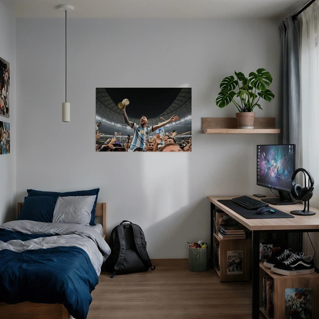 Постер Лионель Месси держит Кубок Мира, Lionel Messi, футбол, спорт, A3 28×42 см (id6223) - изображение 2