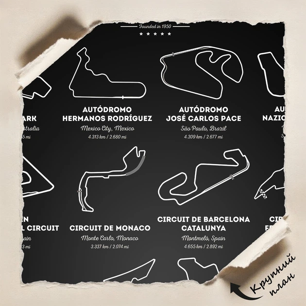 Постер Формула-1, мировые трассы, F1, Formula One, гонки, спорт, A2 60×42 см (id3954) - изображение 4