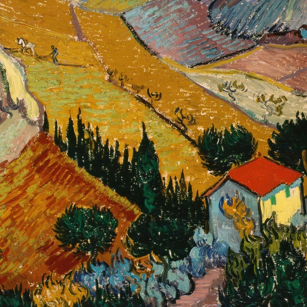 Интерьерная картина Пейзаж с домом и пахарем, Винсент ван Гог, Vincent van Gogh, интерьерный декор, 30×40 см (id6663) - изображение 5