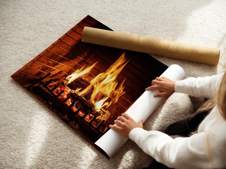 Постер Пламя в камине, огонь и дрова, интерьерный декор, A0 73×106 см (id6372) - изображение 3
