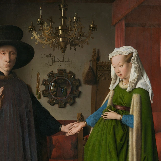 Інтер'єрна картина Портрет подружжя Арнольфіні, Ян ван Ейк, Jan van Eyck, Arnolfini Portrait, 41×30 см (id6982) - зображення 5