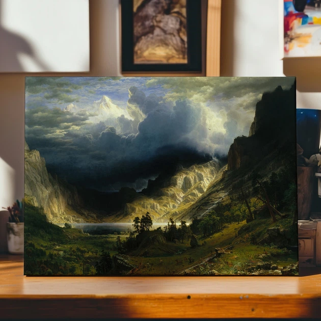 Интерьерная картина Альберт Бирштадт, Буря в Скалистых горах, Albert Bierstadt, репродукция картины, 60×90 см (id7006) - изображение 3