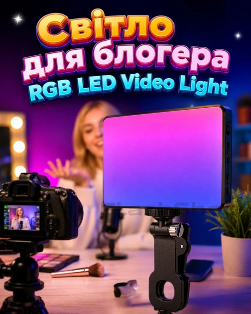Свет для блоггера RGB LED Video Light на прищепке, с аккумулятором, регулировка яркости и цвета - Фото 1 Свет для блоггера RGB LED Video Light на прищепке, с аккумулятором, регулировка яркости и цвета - изображение 1