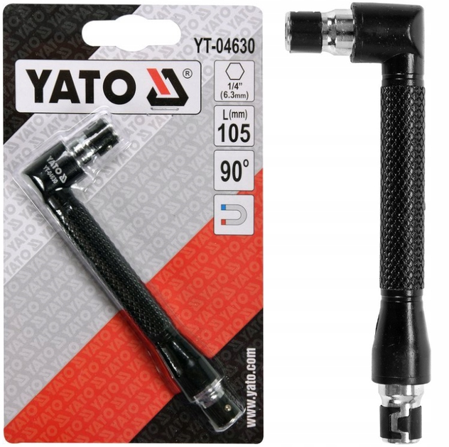 Держатель бит угловой 1/4", магнитный, двусторонний YATO YT-04630 L=105 мм - Фото 5 Держатель бит угловой 1/4", магнитный, двусторонний YATO YT-04630 L=105 мм - изображение 5